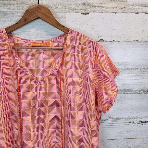 Oliphant Cotton Geometric Chevron Print Tunic Top Large Orange Pink Lightweight - Picture 8 of 14